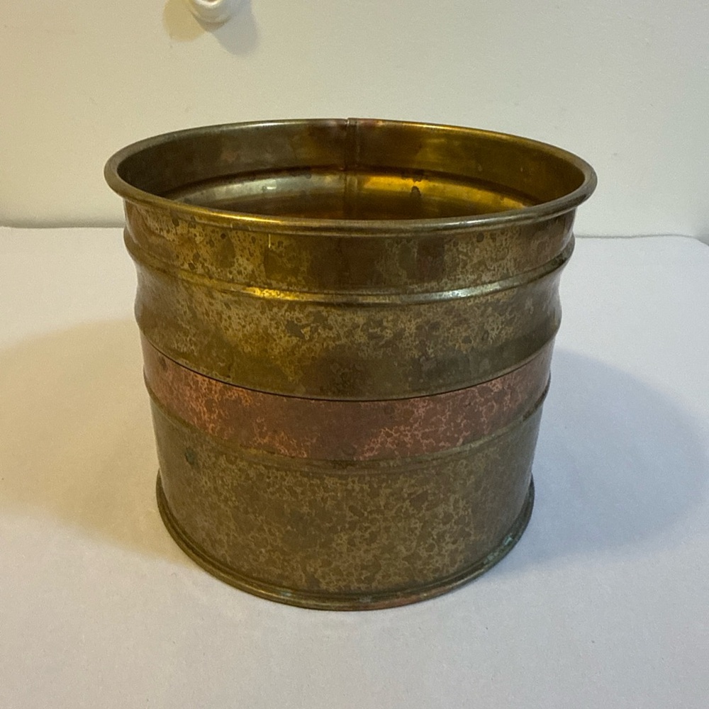 Antique-Style Brass Planter with Copper Accent